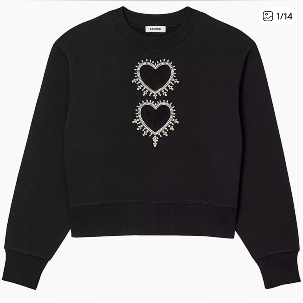 Sandro Black Pullover with Heart Details